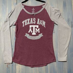 TAMU Texas A&M Women Longsleeve Tshirt Sz M Raglan Maroon w Gray Glitter Letters